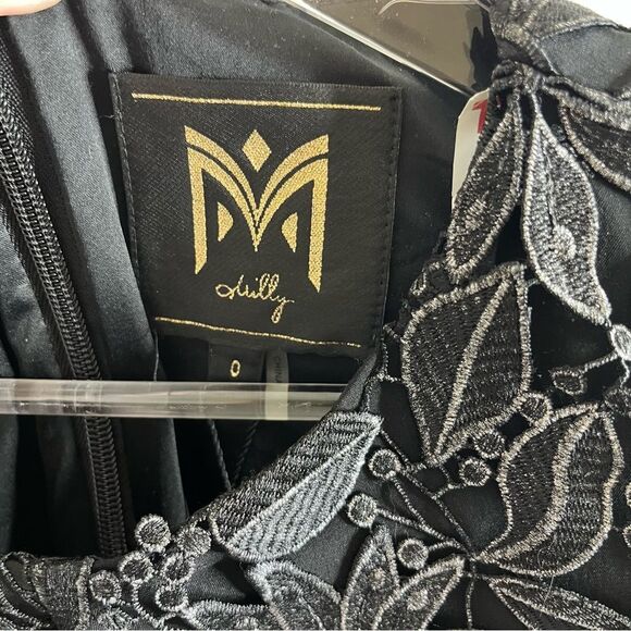 Molly Shayna Foiled‎ Lace Mini Dress Black Silver size 0 NWT - Picture 9 of 16